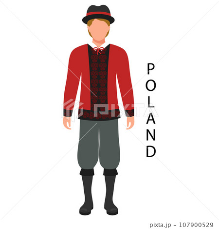 A man in a Polish folk retro costume. Culture and traditions of Poland. Illustration, vector 107900529