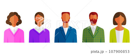 People flat icons collection, male and female portrait. Set of avatars of different characters, man and woman, user image, face icons to represent person in video game, internet forum, account 107900853