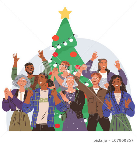 Merry Christmas card. Vector illustration. The postcard showcased beautiful winter background with snowy trees Sale banners with Merry Christmas 2024 attracted many shoppers The golden bell rang Merry Christmas card. Vector illustration. The postcard showcased beautiful winter background with snowy trees Sale banners with Merry Christmas 2024 attracted many shoppers The golden bell rang 107900857