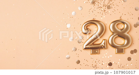 28 years celebration. Greeting banner. 107901017