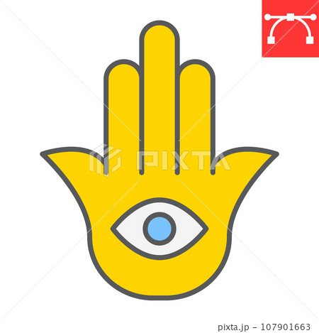 Hamsa color line icon, rosh hashanah and hand eye, hamsa sign vector graphics, editable stroke filled outline icon, eps 10. Hamsa color line icon, rosh hashanah and hand eye, hamsa sign vector graphics, editable stroke filled outline icon, eps 10. 107901663