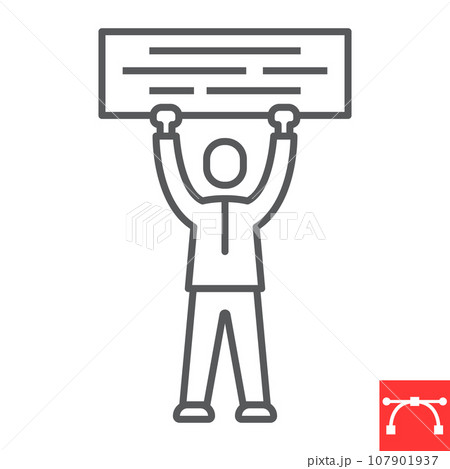 Manifestation line icon, protest and demonstrate, man holding banner vector icon, vector graphics, editable stroke outline sign, eps 10. 107901937