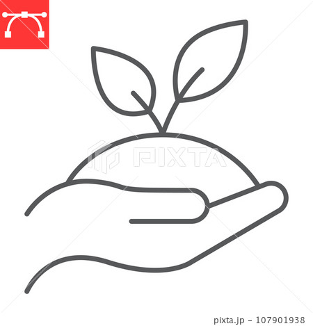 Hand holding plant line icon, climate change and ecology, Ecological Environment vector icon, vector graphics, editable stroke outline sign, eps 10. 107901938