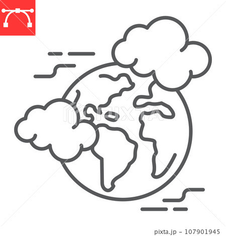 Global pollution line icon, climate change and ecology, earth co2 vector icon, vector graphics, editable stroke outline sign, eps 10. 107901945