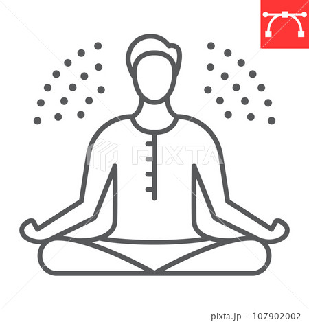 Meditation line icon, meditate and relaxation, yoga position vector icon, vector graphics, editable stroke outline sign, eps 10. 107902002