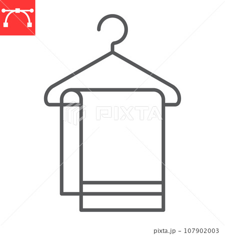 Towel on hanger line icon, laundry and hotel services, bath towel vector icon, vector graphics, editable stroke outline sign, eps 10. 107902003