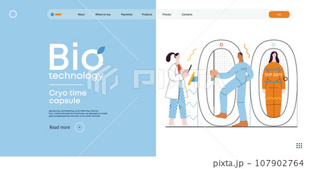 Bio Technology, Cryocapsule Time Freezer -modern flat vector concept illustration of futuristic cryocapsules resembling frozen time vaults. Metaphor of preserving life, time through cryonic technology 107902764