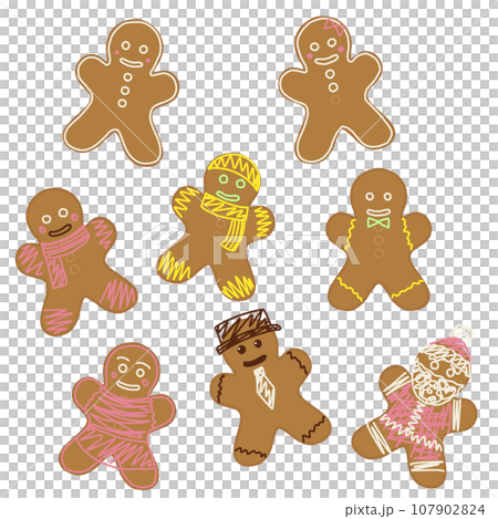 Various decorated gingerbread men 107902824