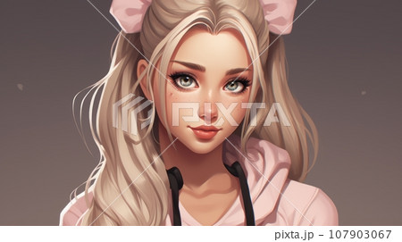 an illustration of a girl with long blonde hair 107903067