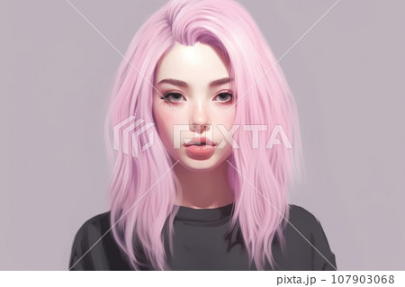 an illustration of a girl with pink hair 107903068