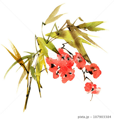 Watercolor blossom plant with flowers Watercolor blossom plant with flowers 107903384
