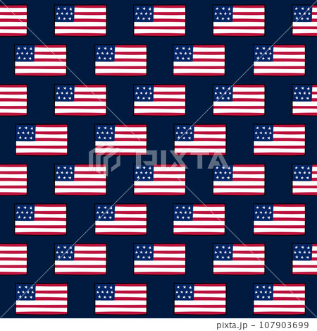 USA flags doodle seamless pattern. Vector background with US symbols. United States of America design elements. Repeating illustration 107903699