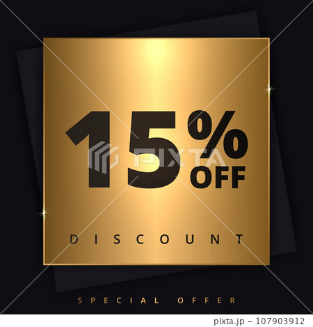 15 off discount banner. Special offer sale 15 percent off. Sale discount offer. Luxury promotion banner 107903912