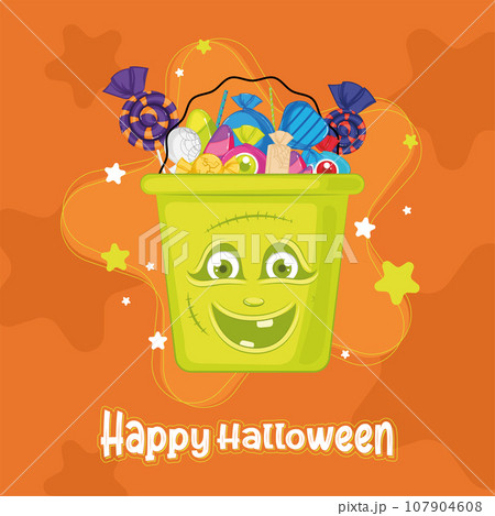 Colored halloween candies monster basket Happy halloween Vector Colored halloween candies monster basket Happy halloween Vector 107904608