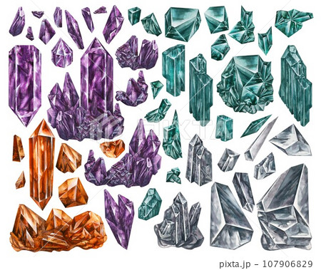 Watercolor amethyst, topaz, emerald, grenades for horoscope, magic, birthday, Valentine's Day, Halloween 107906829