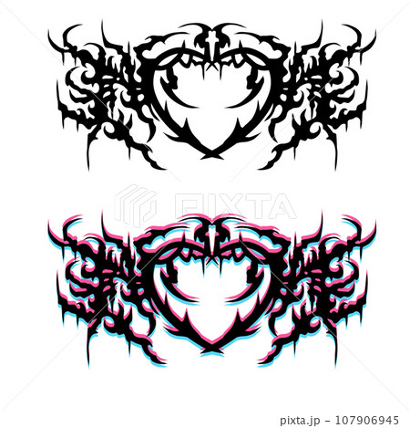 Neo Tribal Tattoo. Gothic y2k brutal vaporwave sticker. Abstract sigil sigilism ornate. 107906945