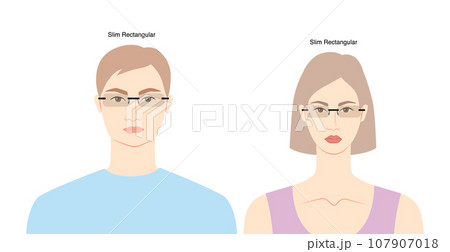 Slim Rectangular frame glasses on women and men flat character fashion accessory illustration. Sunglass front view 107907018