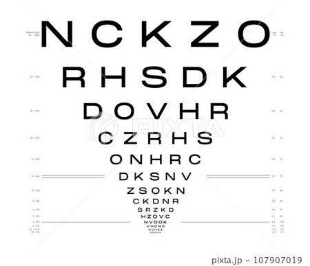LogMAR chart Eye Test Chart medical illustration. Line vector sketch style outline isolated on white background board 107907019