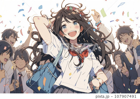 仲の良い高校生グループの学校生活「AI生成画像」のイラスト素材