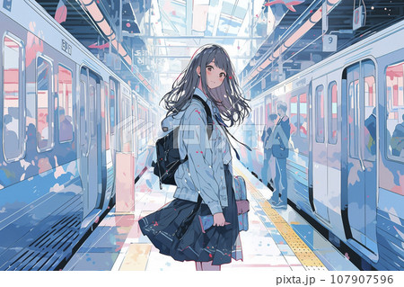 電車で通学する女子高生「AI生成画像」 107907596