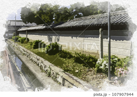 水彩画風 斑鳩寺 塀 兵庫県揖保郡太子町 水彩画風 斑鳩寺 塀 兵庫県揖保郡太子町 107907944