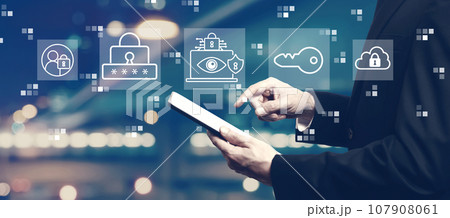 Data Privacy concept with businessman using a tablet Data Privacy concept with businessman using a tablet 107908061