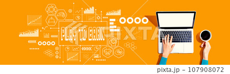 Play to Earn theme with person using a laptop 107908072