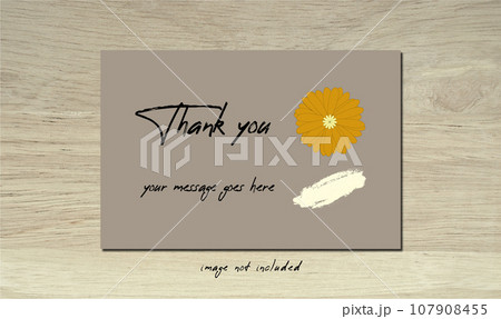 Thank you card template with brush and blooming daisy Gerbera botany. Modern minimalist boho design. 107908455