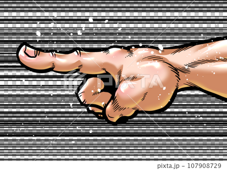 A graphic manga style illustration of someone pointing vigorously 107908729