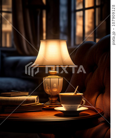 夜のリビングルームのコーヒー 107909128