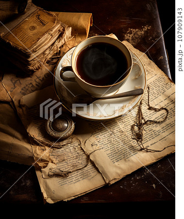 古い文書とコーヒー 107909143