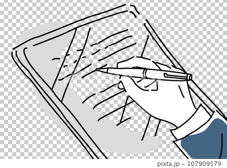 男人的手在平板電腦上進行電子簽名 107909579