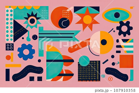 Deconstructed postmodern inspired artwork of vector abstract symbols 107910358