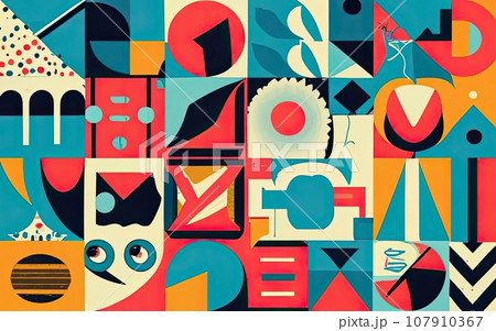 Deconstructed postmodern inspired artwork of vector abstract symbols Deconstructed postmodern inspired artwork of vector abstract symbols 107910367