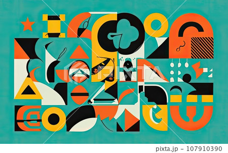Deconstructed postmodern inspired artwork of vector abstract symbols Deconstructed postmodern inspired artwork of vector abstract symbols 107910390