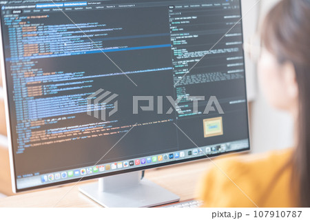 プログラミングを勉強する若い女性 顔無し プログラミングを勉強する若い女性 顔無し 107910787