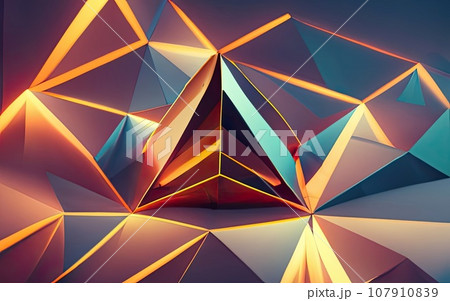 golden low poly triangular background with neon edges golden low poly triangular background with neon edges 107910839