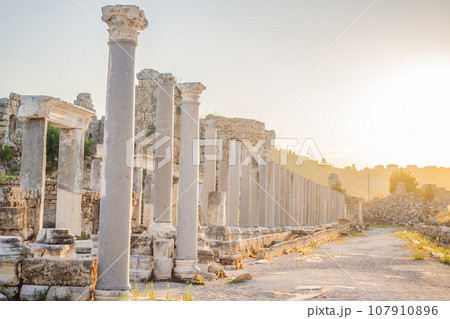 Ruins of the ancient Lycian city Perge located near the Antalya city in Turkey turkiye, GO Everywhere Ruins of the ancient Lycian city Perge located near the Antalya city in Turkey turkiye, GO Everywhere 107910896