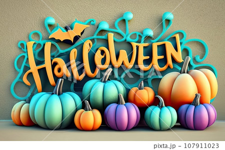Halloween text shape like pumpkin 107911023