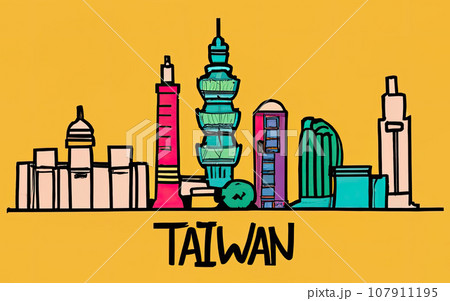 line drawing taiwan in city skyline line drawing taiwan in city skyline 107911195