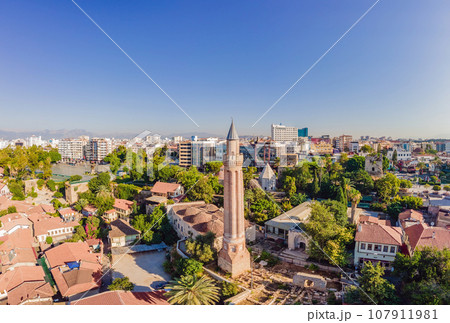 Sultan Alaaddin Camii Minaret. Antalya Turkey. Drone view 107911981