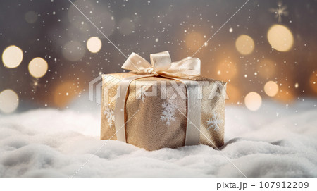 雪の中のプレゼント Gift box in snow　AI生成画像 107912209