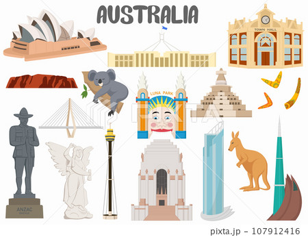 Set of Australia famous landmarks 107912416