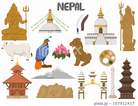 Set of Nepal famous landmarks 107912417