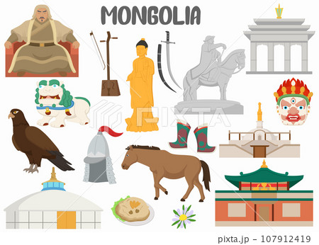 Set of Mongolia famous landmarks 107912419