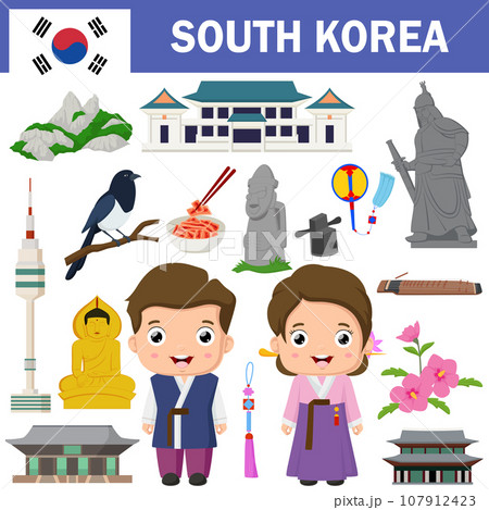 Set of South Korea famous landmarks 107912423