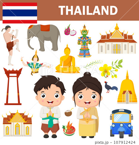 Set of Thailand famous landmarks 107912424