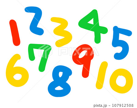 かわいいカラフルな1から10の数字/手書き文字イラスト素材 かわいいカラフルな1から10の数字/手書き文字イラスト素材 107912508
