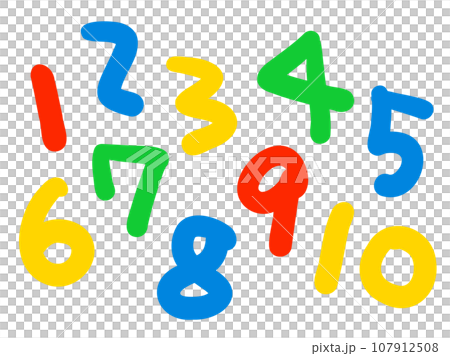 かわいいカラフルな1から10の数字/手書き文字イラスト素材 かわいいカラフルな1から10の数字/手書き文字イラスト素材 107912508