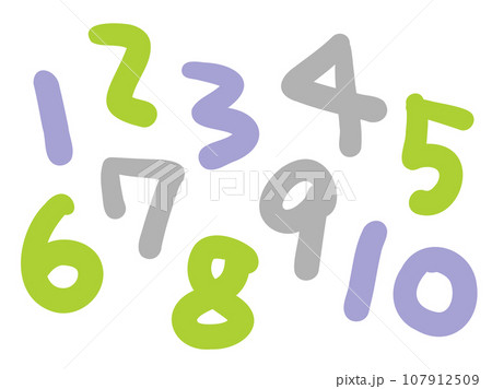 かわいいカラフルな1から10の数字/手書き文字イラスト素材 かわいいカラフルな1から10の数字/手書き文字イラスト素材 107912509